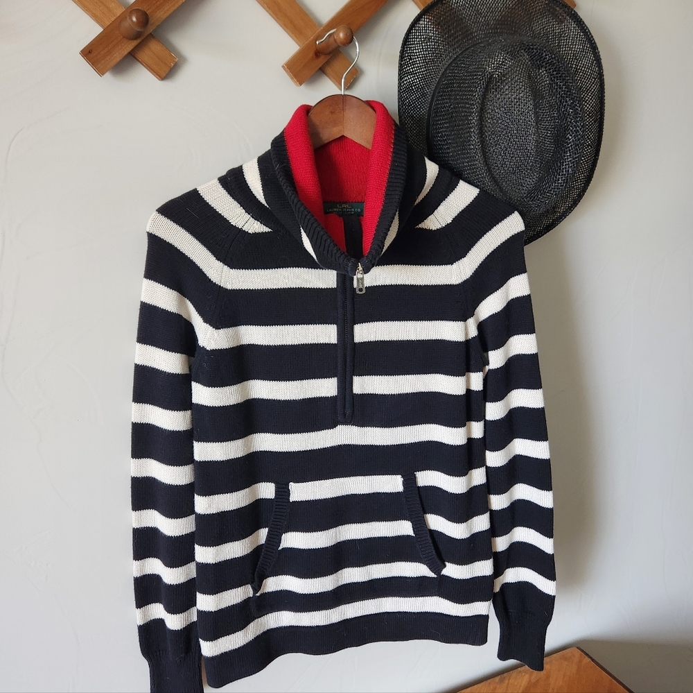 Lauren Ralph Lauren Women's Navy & Cream Striped Quarter Zip